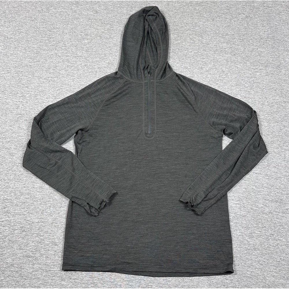 Ibex Hoodie Mens Large Gray 1/4 Zip 100% Zque Merino Wool Outdoor *FLAWS*
